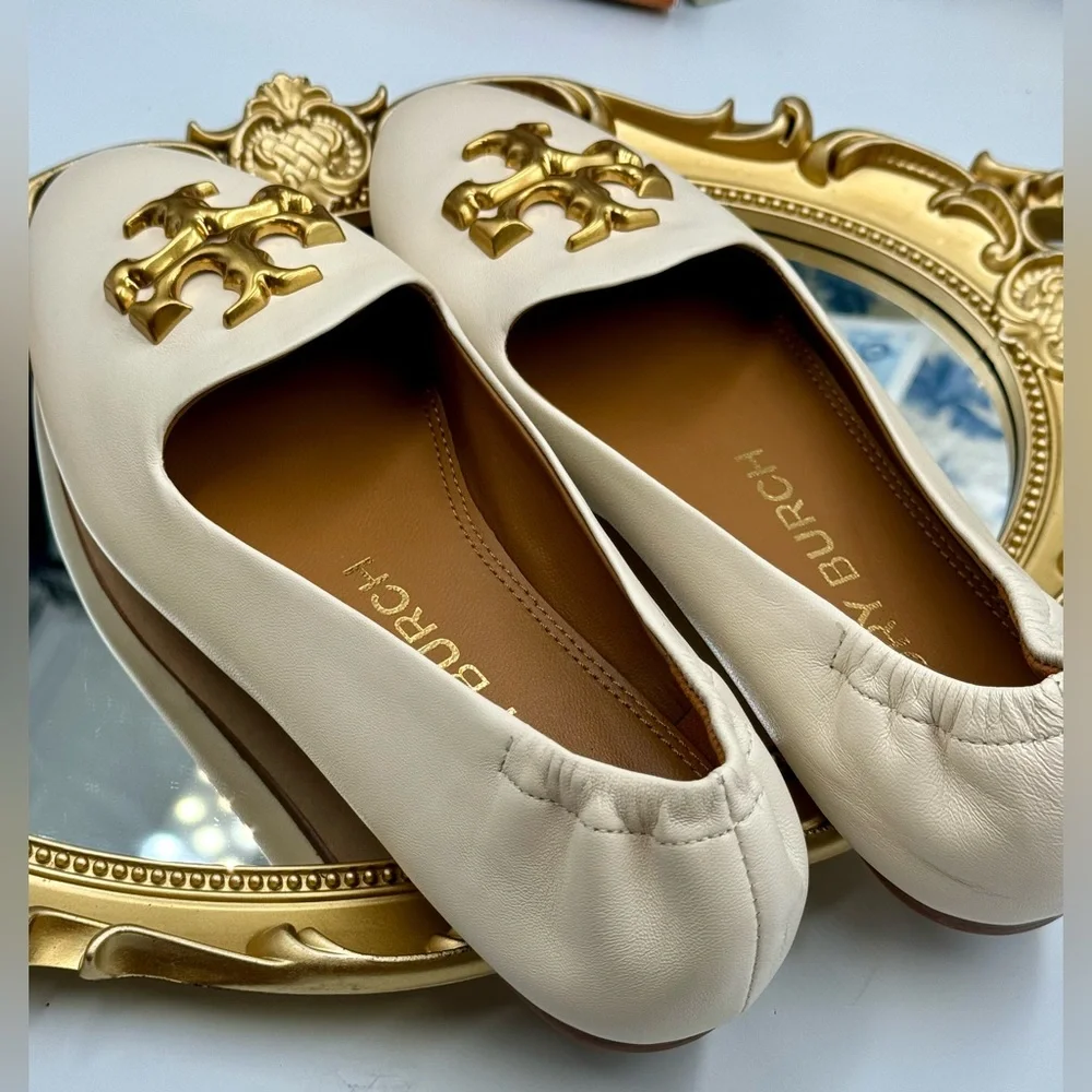 🆕 TORY BURCH 🧿 NWOB Eleanor White Leather Smoking Slipper Loafers, Sz US 6